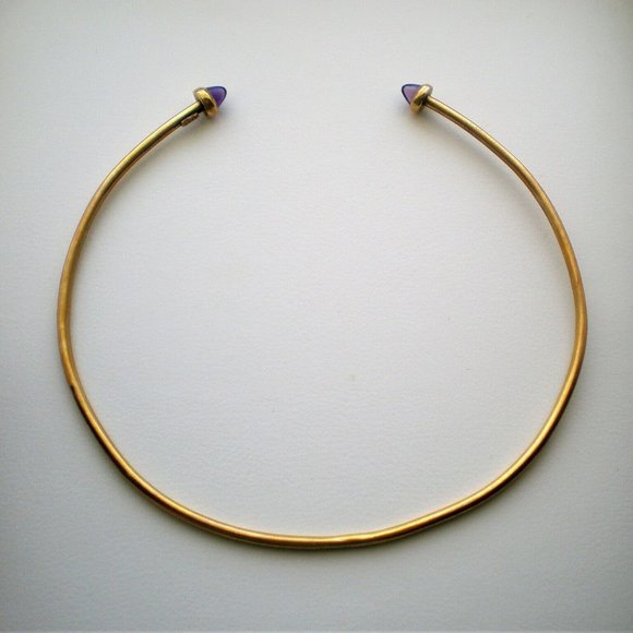 Retired Designer AESA Signed Gold Tone Brass Amethyst Collar Choker Necklace - Picture 2 of 4